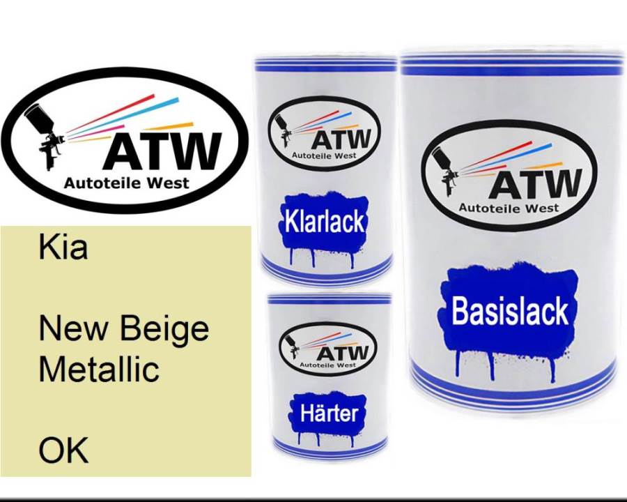 Kia, New Beige Metallic, OK: 500ml Lackdose + 500ml Klarlack + 250ml Härter - Set, von ATW Autoteile West.